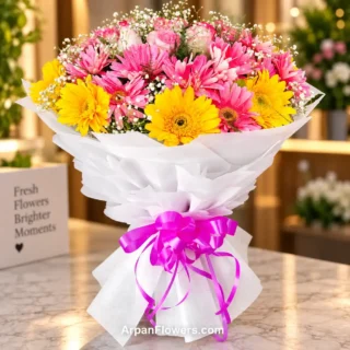 Gerbera and Pink Rose Bouquet