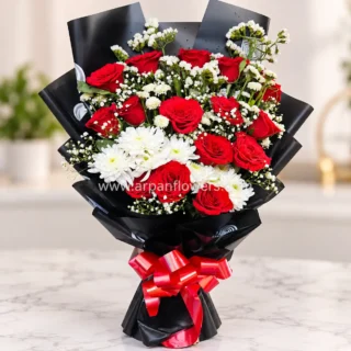 Red Rose With Baby’s Breath
