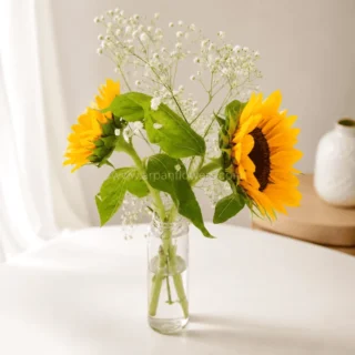 Sunflower Bouquet in a Glass Pot – Fresh and Elegant