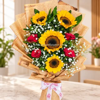 Sunflower Red Rose Mix Bouquet