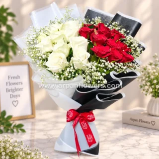 White &Red Rose Mix bouquet