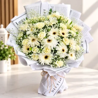 White Rose and Gerbera Mix Bouquet