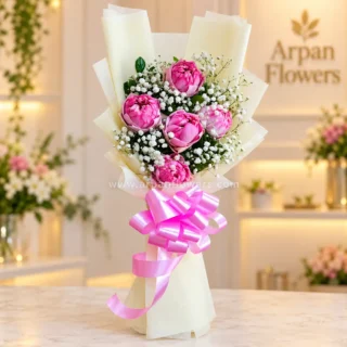 Lotus Bouquet in Off White paper with Baby’s breath