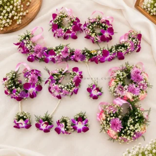 Purple Orchid Floral Jewellery Flat Lay