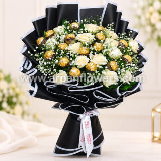 Chocolate and White Rose in Black Paper