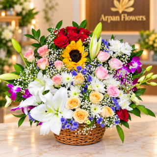 Mix Flowers Basket Bouquet