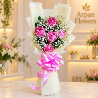 Lotus Bouquet in Off White paper with Baby's breath