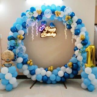Blue and gold first birthday decoration online balloon decoration